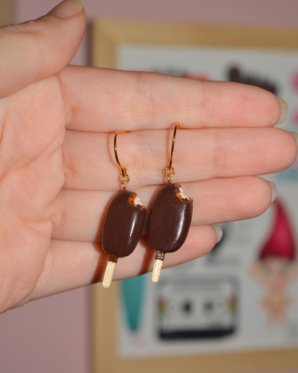 Σκουλαρίκια ''Παγωτό ξυλάκι σοκολάτα''