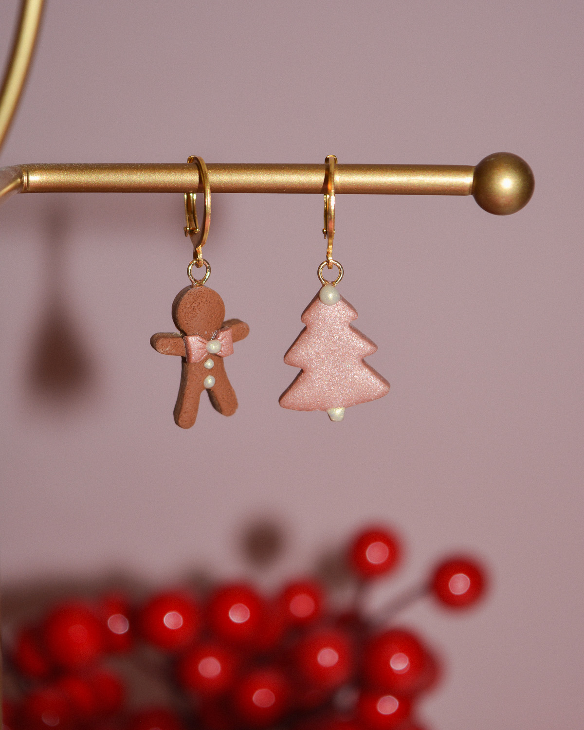 Σκουλαρίκια ''Rose gold Gingerbread man- Xmas tree'' - Image 4