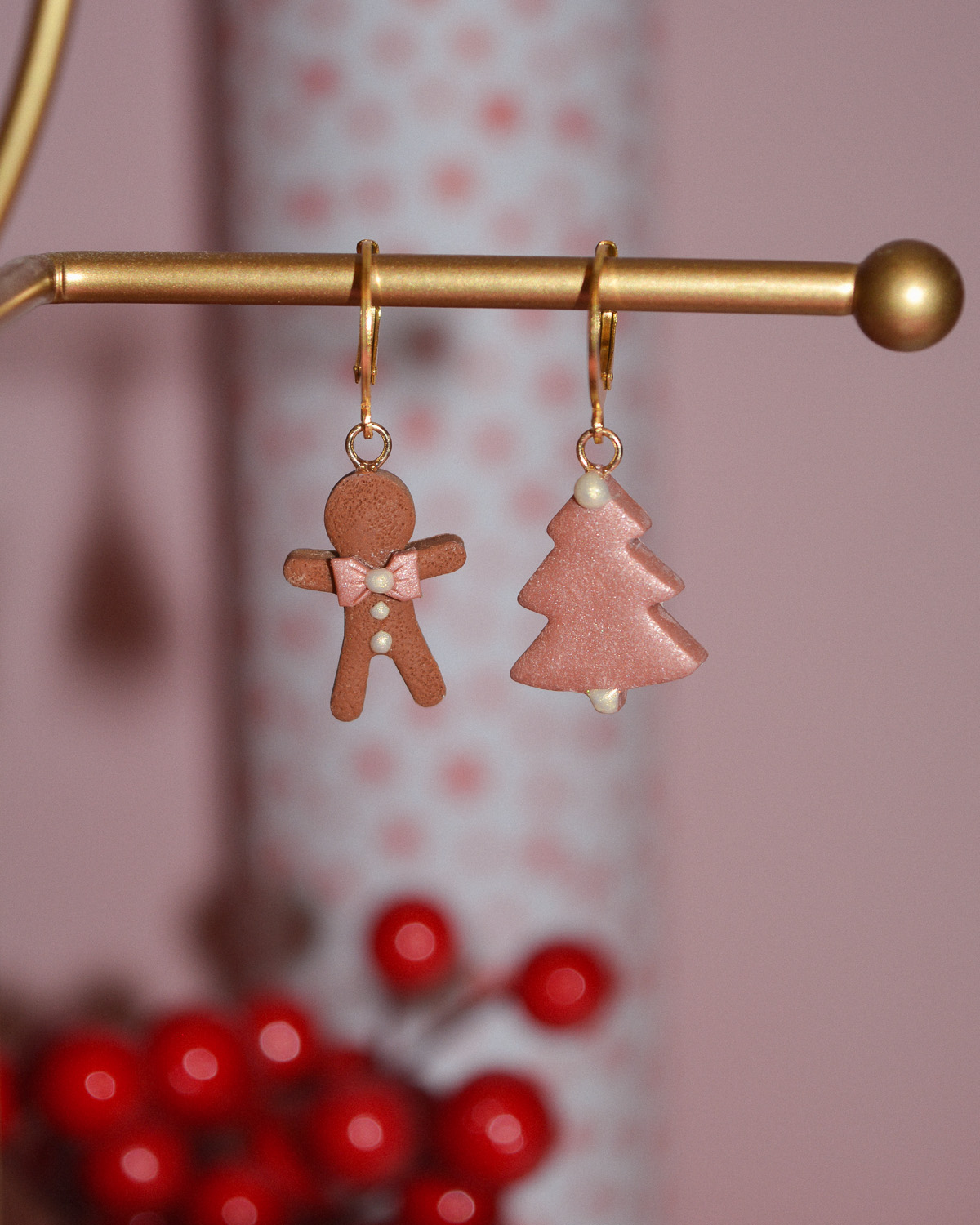 Σκουλαρίκια ''Rose gold Gingerbread man- Xmas tree''