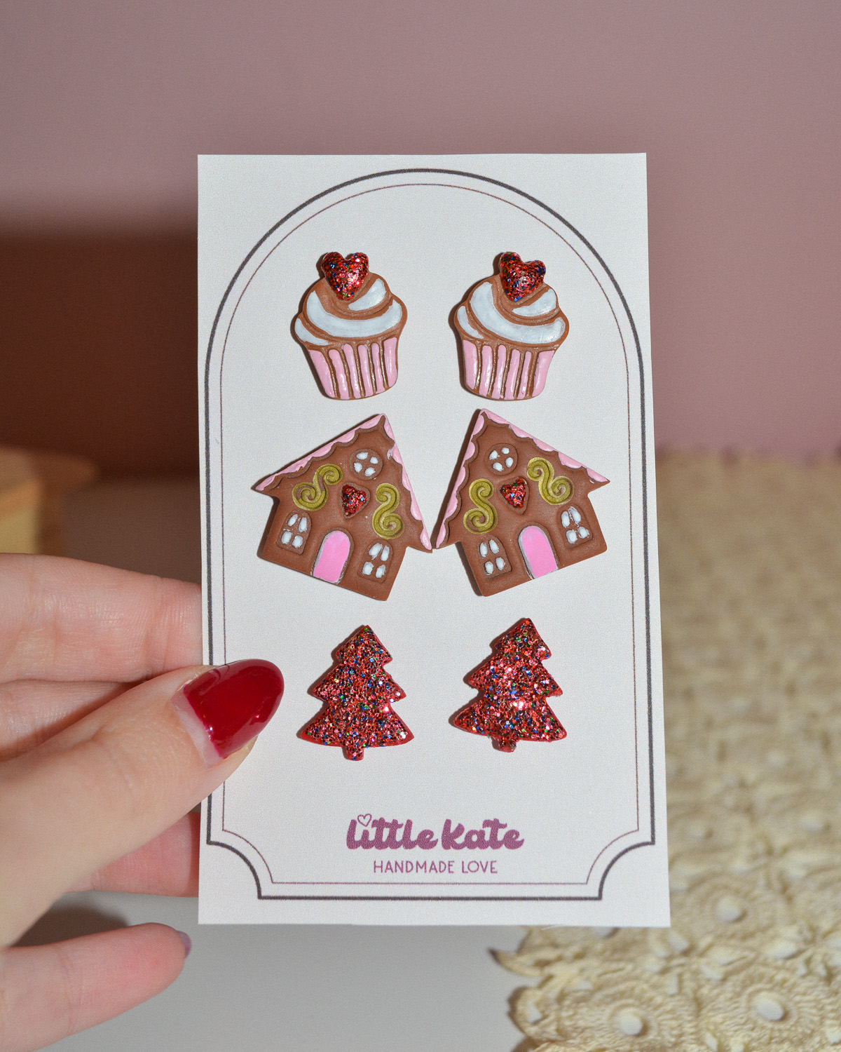 Σκουλαρίκια σετ ''Cupcake Σπιτάκια Δεντράκια'''